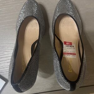 Enzo Angiolini Glittering Black and Silver Flats